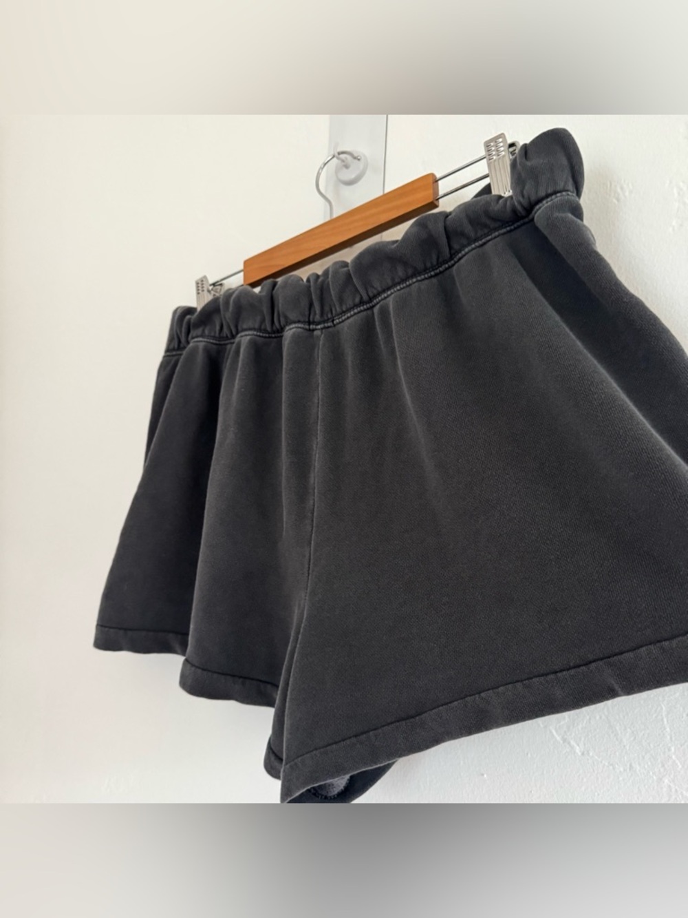Aerie Go-To Fleece Short Smoked Gray Elastic Waist Cotton Blend Minimal Cozy - Picture 6 of 10